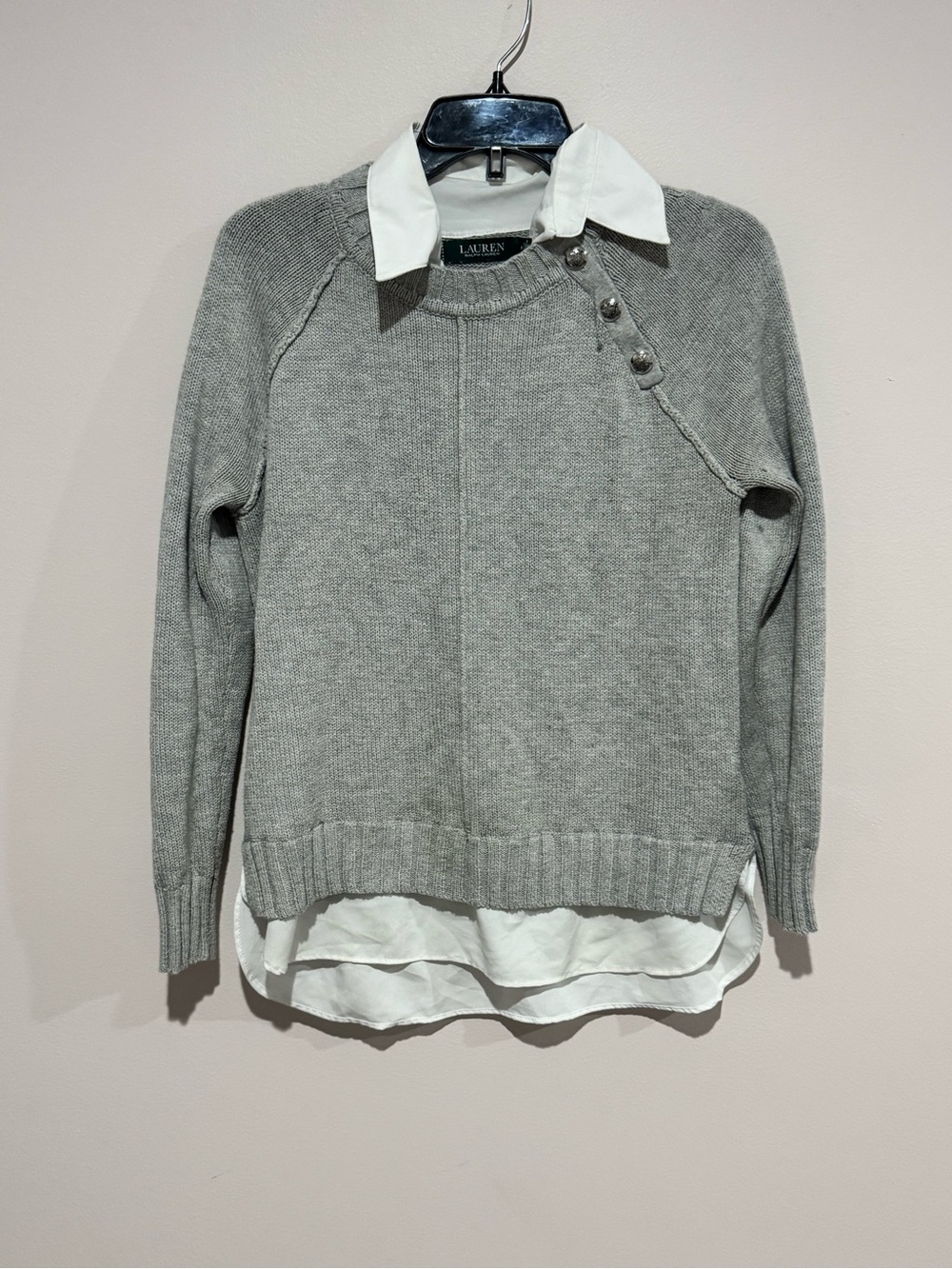 Lauren Ralph Lauren Docking Knit Layered Top Silver Buttons S M